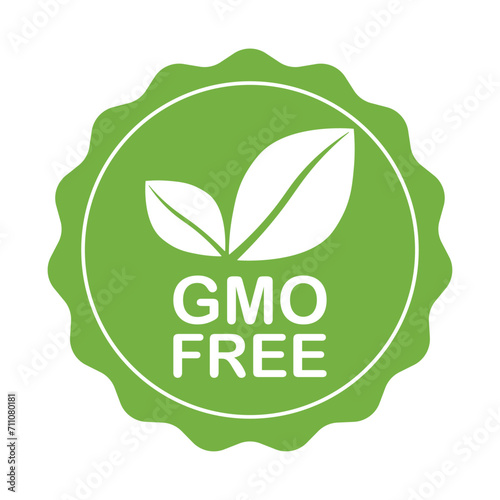 GMO free green vector icon. Organic, bio, eco symbol. Vegan, no meat, Non GMO, healthy, fresh and nonviolent food. Round green vector illustration with leaves for stickers, labels, web and logos.