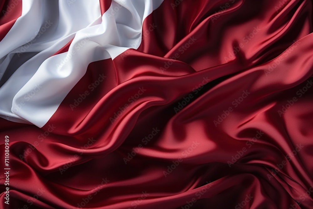 Latvian flag made of red and white silk - obrazy, fototapety, plakaty 
