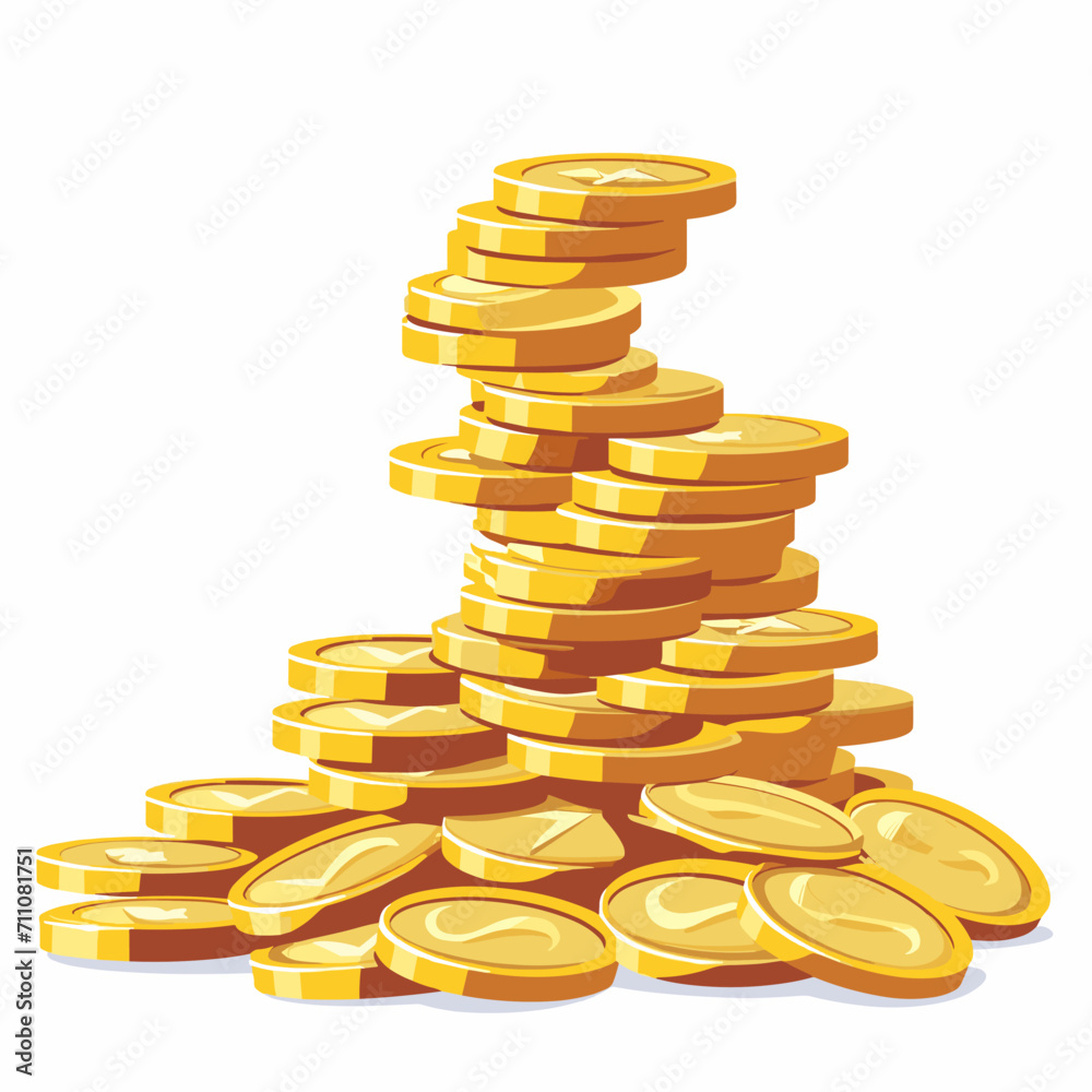 Pile of gold coins on white background, money vector Pile of gold coins on white background, money vector