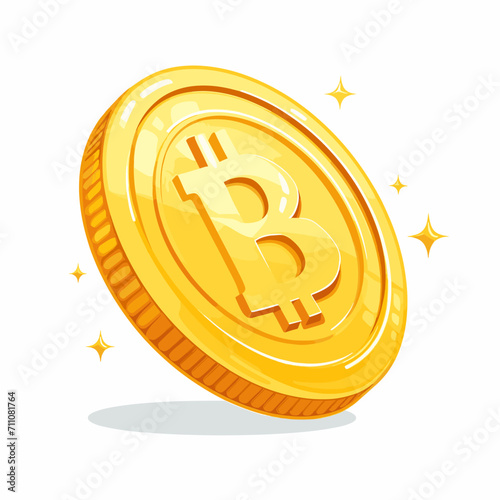 Bitcoin cryptocurrency gold coin on white background, vector