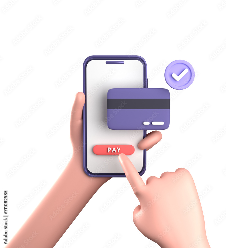 3d rendering of smartphone with hand, 3D pastel smaprtphone with ornaments business finance, icon set.