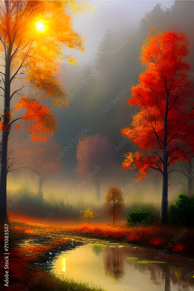 An illustration of a colorful landscape. 
