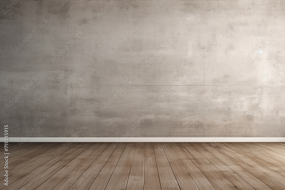 Empty room with wooden floor and concrete wall