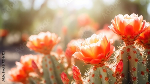 Macro shot of a blooming cactus, a reminder of the tenacity and resilience of nature that we must strive to protect. photo