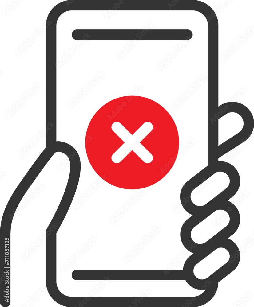 認証に失敗した、スマートフォン画面のアイコン(線画)のイラスト 認証に失敗した、スマートフォン画面のアイコン(線画)のイラスト