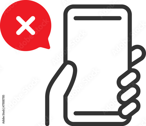 認証に失敗した、スマートフォンのアイコン（線画）のイラスト