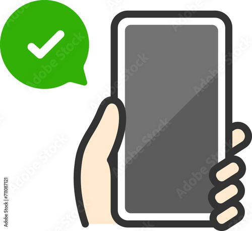 認証に成功した、スマートフォンのアイコン（線画カラー）のイラスト