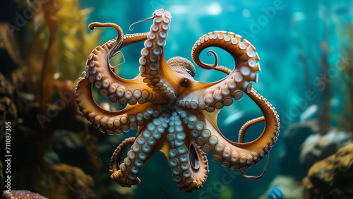 Underwater Enigma: Octopus in a Majestic Aquarium