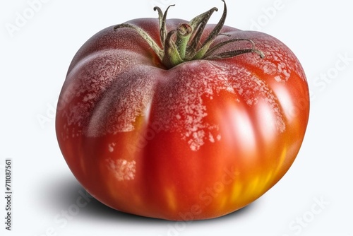 Red heirloom tomato (solanum lycopersicum) isolated on transparent background. Generative AI photo