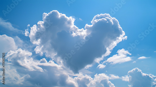 A lone heart-shaped cumulus cloud drifts through the clear blue sky, a natural wonder that evokes feelings of love and awe in the beauty of nature