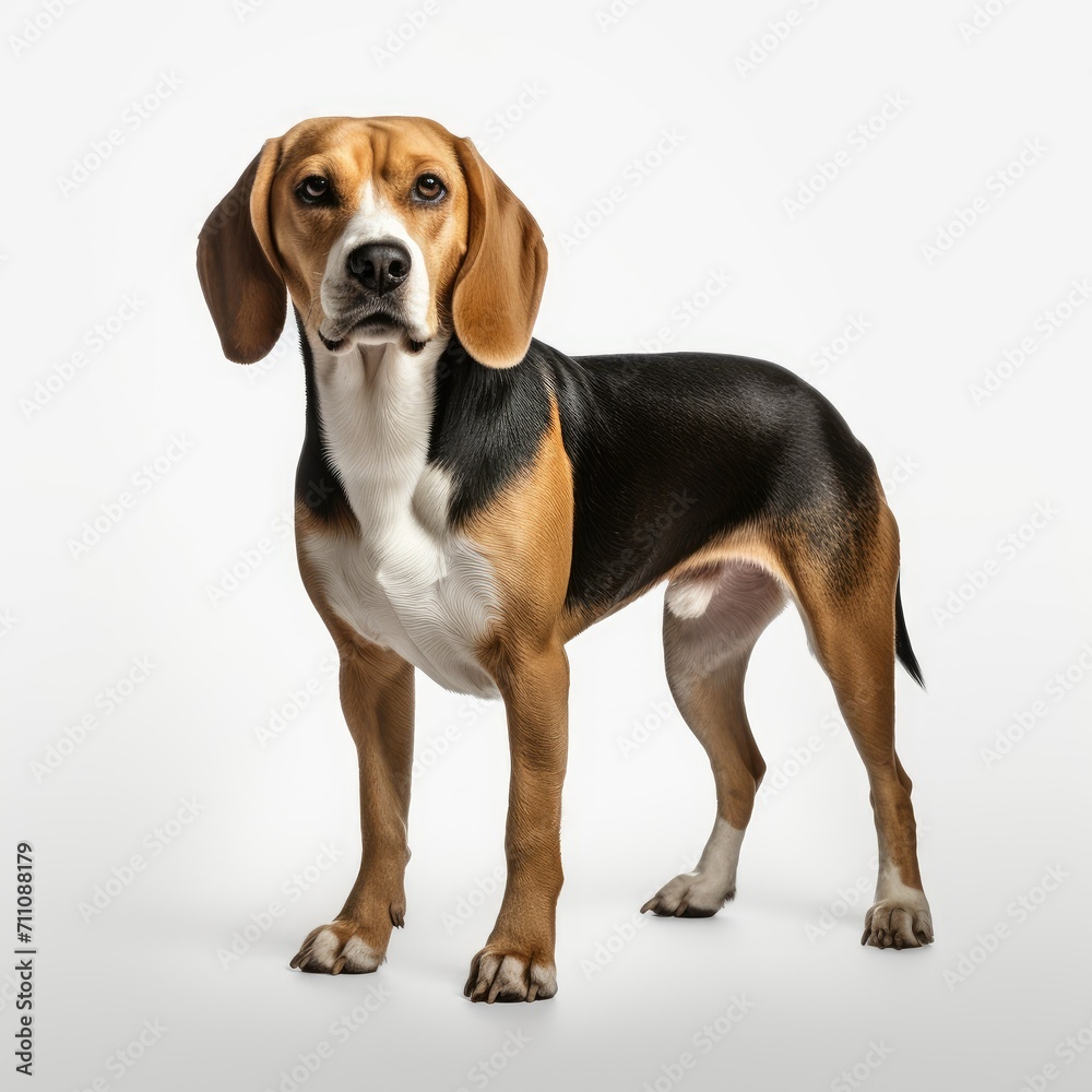 Beagle dog standing isolated on white background.