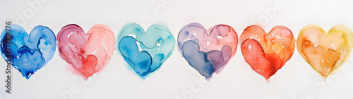 Two childlike hearts painted in delicate watercolors capture the innocence and purity of love on a simple white canvas photo