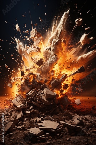 Fiery Explosion of Debris and Shrapnel photo