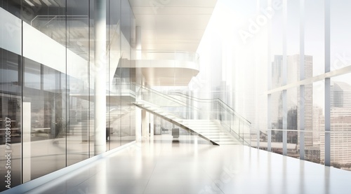 Modern Office Interior With Glass Walls And Staircase