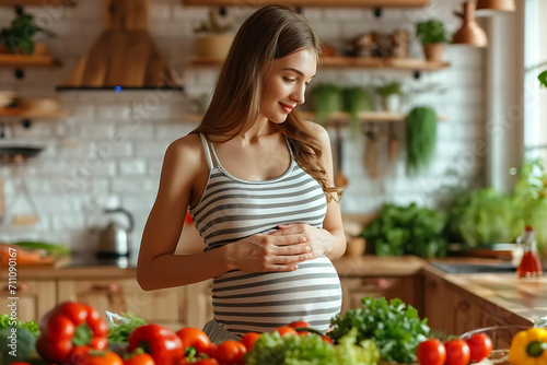 pregnant girl, Nutrition and lifestyle: A healthy diet for pregnant women. Physical activity and exercises during pregnancy.