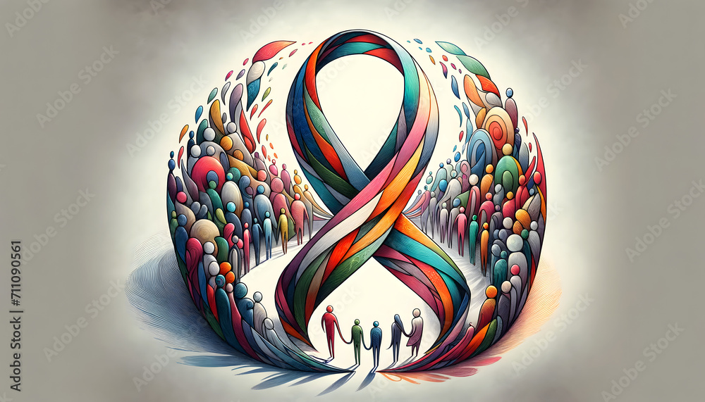 Illustration for World Cancer Day. The design symbolizes global awareness and support in the fight against cancer