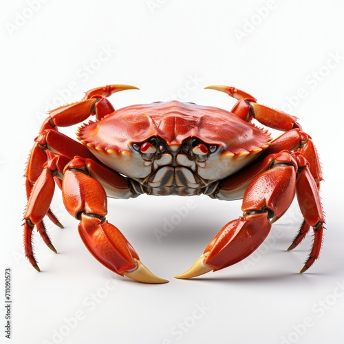 Red crab isolated on white background, detailed close-up shot, seafood concept.
