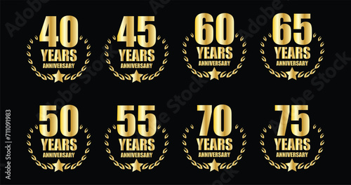 ANNIVERSARY BADGE VECTOR 40,45,50,55,60,65,70 AND 75 YEARS photo