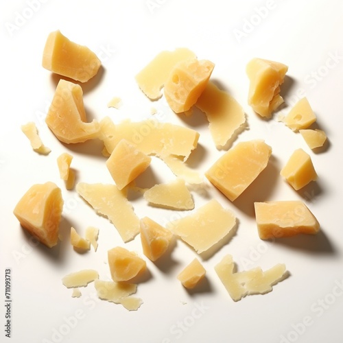A pile of broken hard cheese
