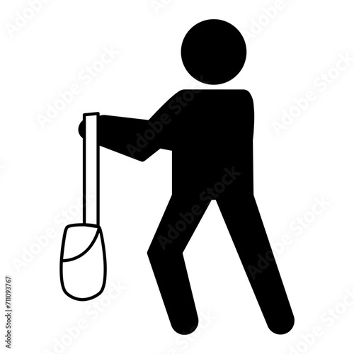 Mail carrier holding bag out defensively