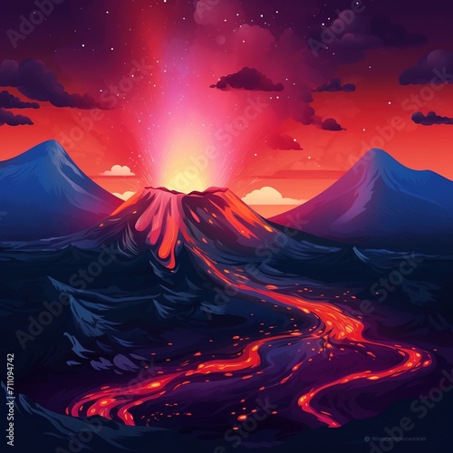 volcano eruption landscape magma flow photo