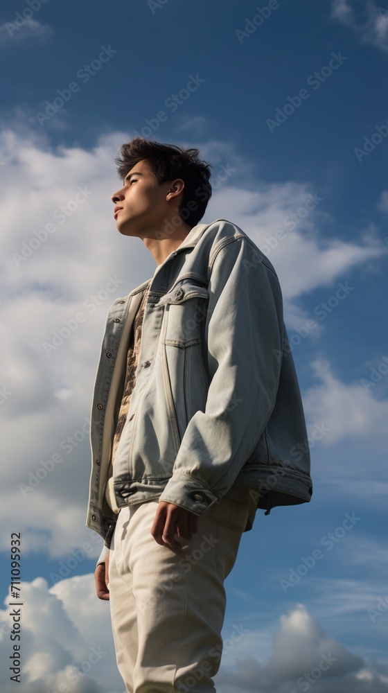 Young man looking up at the sky Young man looking up at the sky