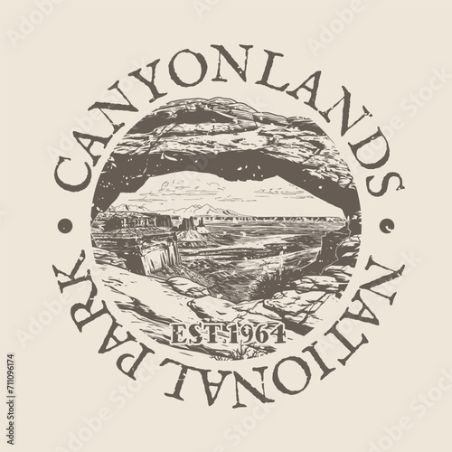 Canyonlands, Utah Illustration Clip Art Design Shape. National Park Vintage Icon Vector Stamp. photo