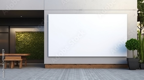 Big blank billboard on street wall, mockup poster frame on living room wall. Background of luxury apartment and concrete wall.banner with space to add your own text.