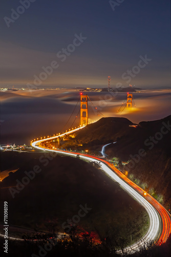 Golden Gate Bridge with Fog at Night