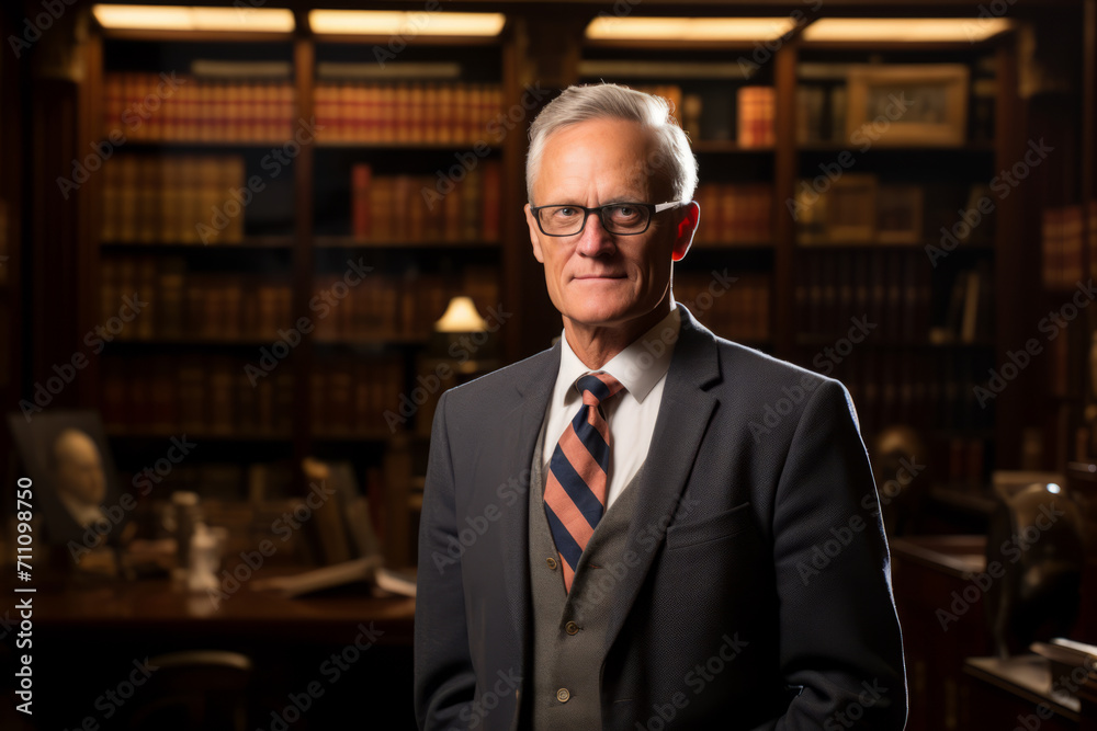 A portrait of a charismatic mayor, standing tall in his office filled with books and cityscape paintings, reflecting his dedication to public service A portrait of a charismatic mayor, standing tall in his office filled with books and cityscape paintings, reflecting his dedication to public service