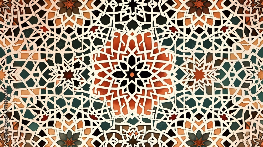 Intricate Islamic Geometric Patterns: Harmonious Wallpaper with Soothing Color Palette