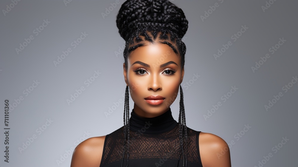 Elegant Black Woman with Braided Hair Bun Elegant Black Woman with Braided Hair Bun