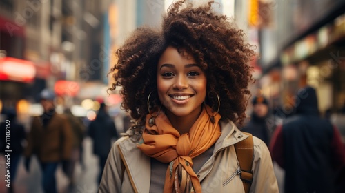 portrait of a smiling young woman in the city