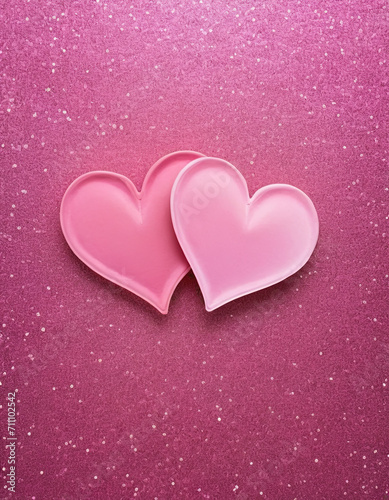 watercolor drawing Two Hearts On Pink Glitter In Shiny Background - Valentine's Day Concept, banner