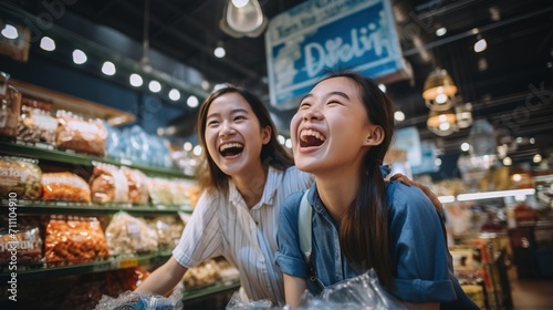 Wallpaper Mural Two Asian women laughing in a grocery store Torontodigital.ca