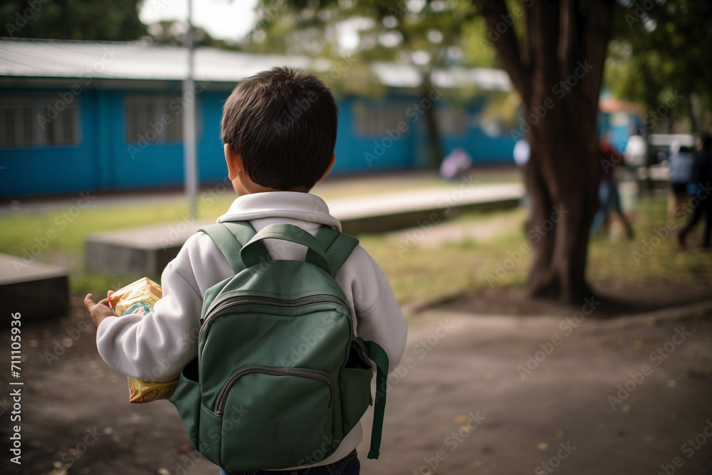 Boy with a backpack walking away. Boy with a backpack walking away.
