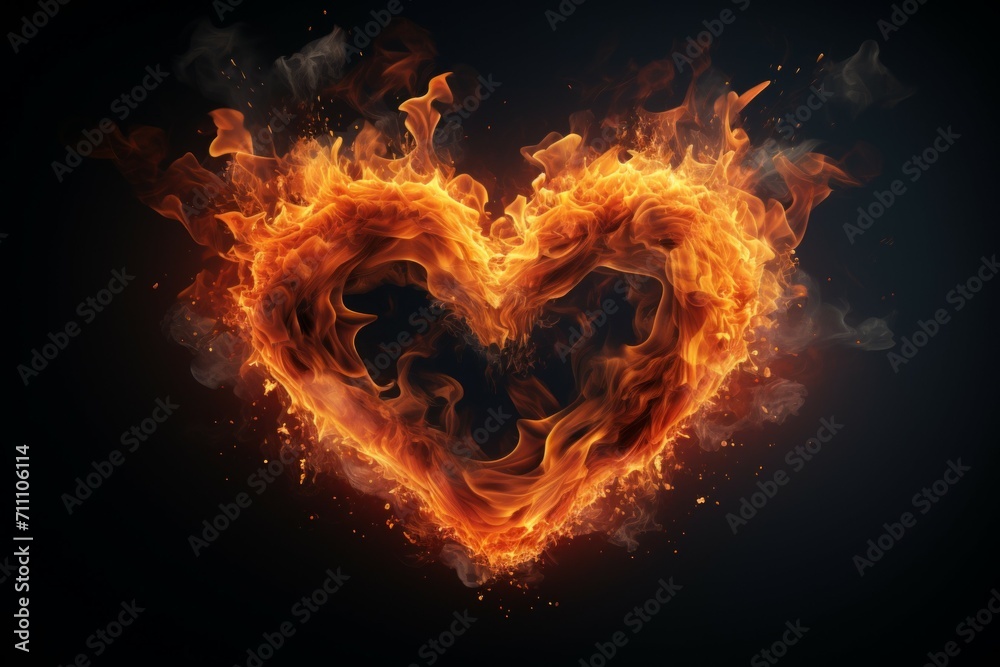 Fire flame in the shape of a heart. Background with selective focus with copy space Fire flame in the shape of a heart. Background with selective focus with copy space