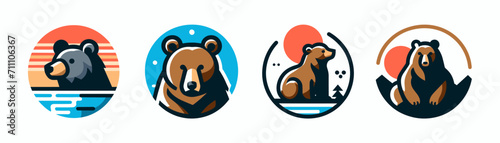 Bear head modern face logo icon. Wild bear emblem label icon photo