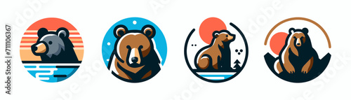 Bear head modern face logo icon. Wild bear emblem label icon