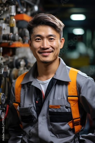 Portrait of a male engineer smiling in a factory