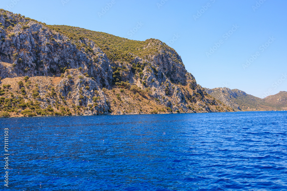 View of the sea from an excursion yacht. Background with selective focus and copy space