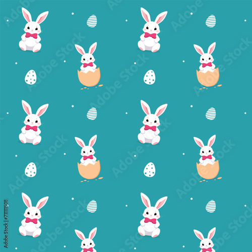 seamless pattern with rabbits and eggs. Happy Easter. Cute rabbit for Easter. Bunny ears and Easter eggs. Vector illustration. Bunny in the egg 