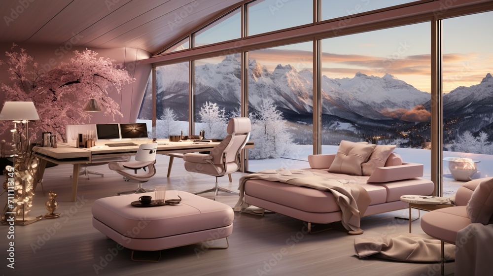 Pink Modern Home Office Interior Design Stock Illustration | Adobe Stock