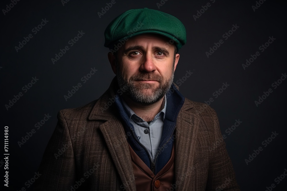 Portrait of a bearded man in a beret on a dark background