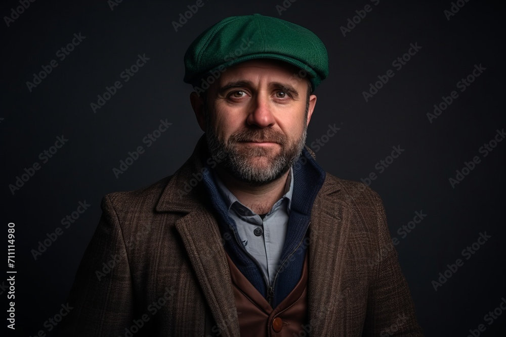 Portrait of a bearded man in a beret on a dark background Portrait of a bearded man in a beret on a dark background