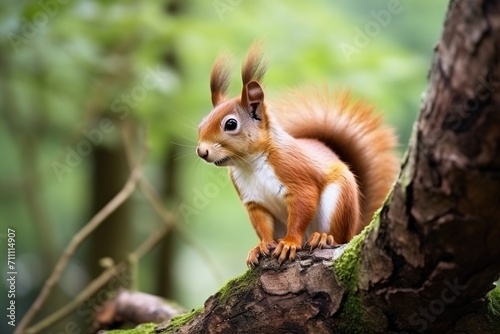 Red squirrel on a tree branch © Adobe Contributor