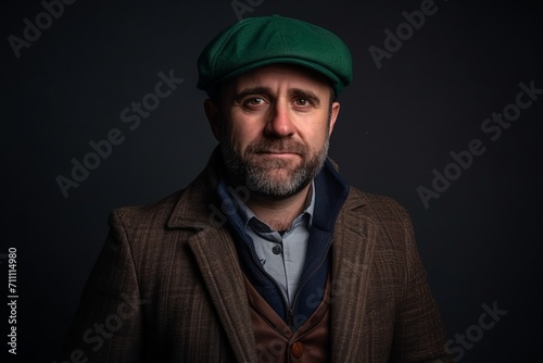 Portrait of a bearded man in a beret on a dark background © Iigo
