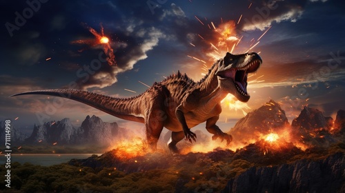 Prehistoric Dinosaur In Volcanic Eruption