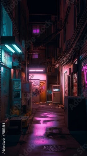 A dirty and messy futuristic alley. 