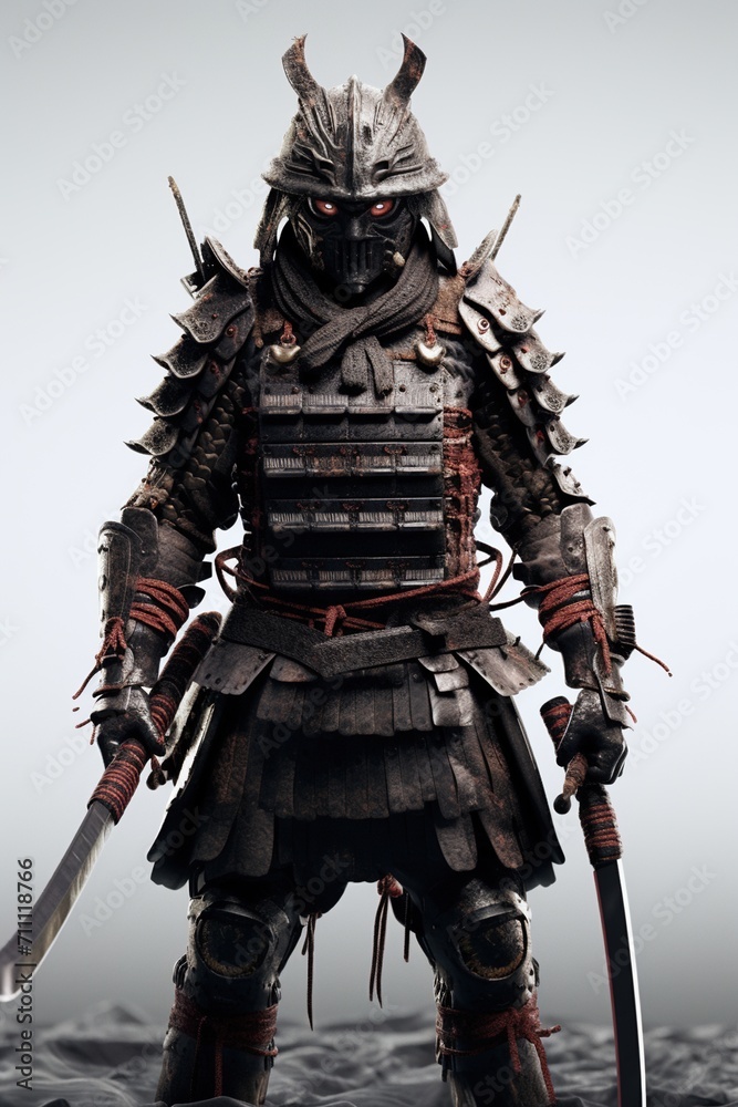 Fototapeta premium A samurai wearing a mask and armor with two katanas